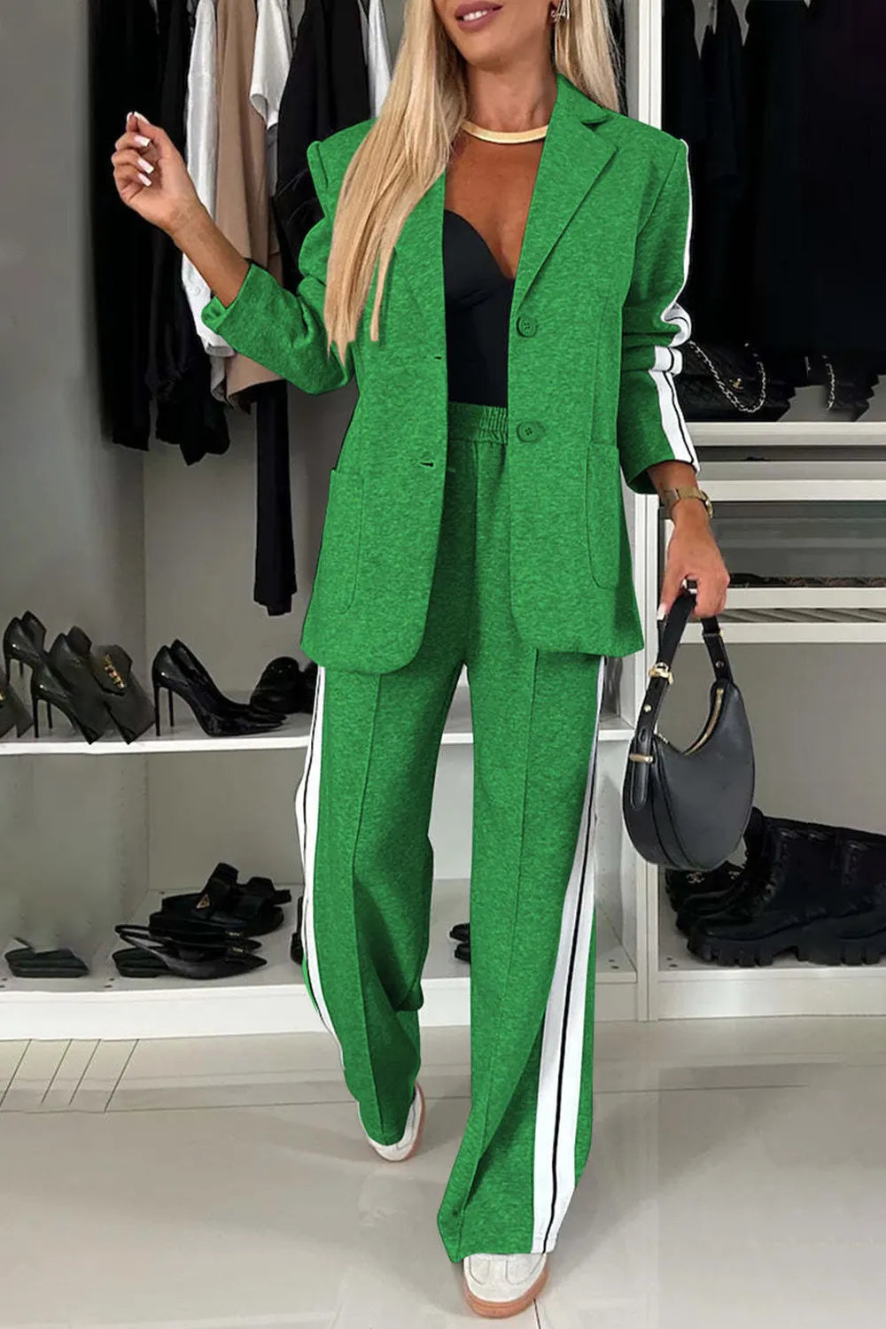 Modern Finesse Arden Contrast Lapel Collar Top and Pants Set