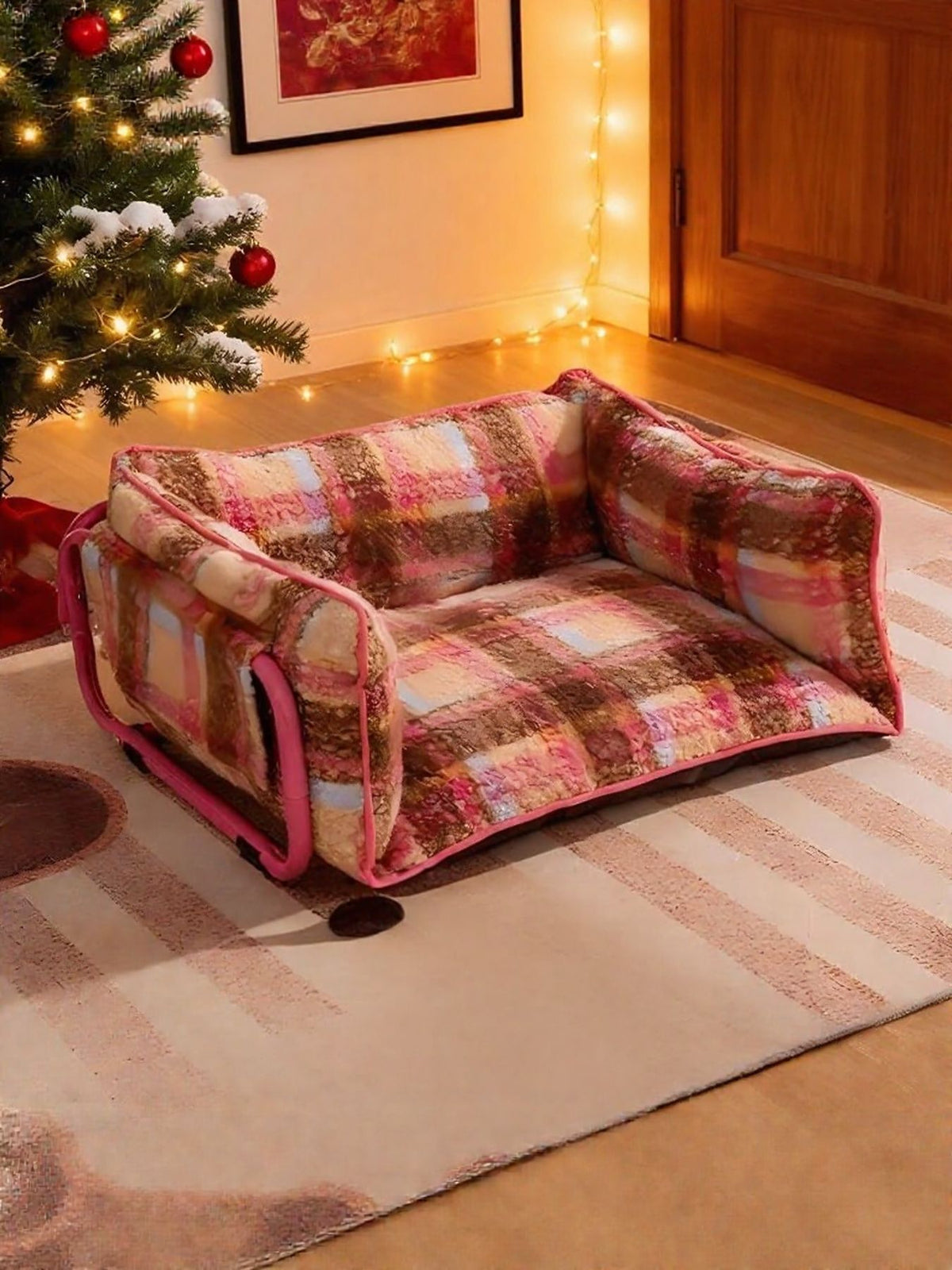 HOF Arden Plaid Pattern Plush Sofa Pet Bed