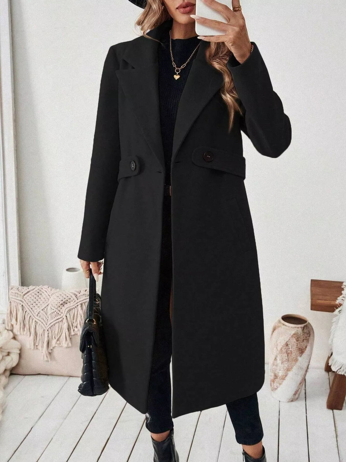 Modern Finesse Elara Lapel Collar Longline Coat