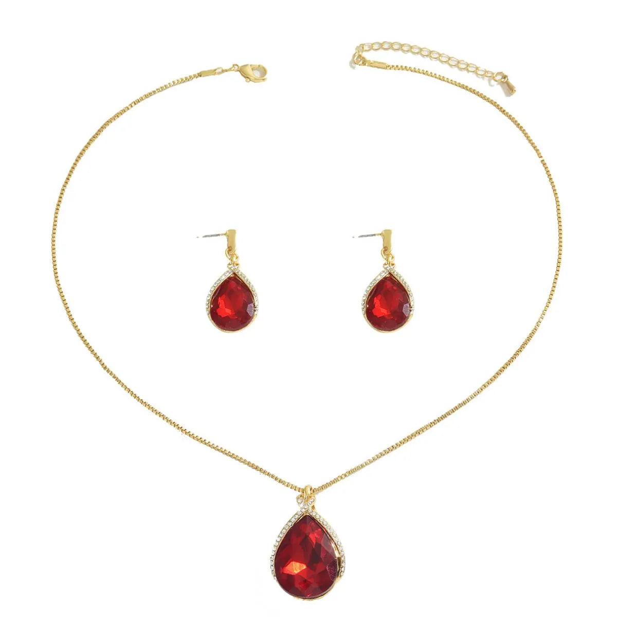 HOF Lyra 18K Gold-Plated Rhinestone Teardrop Necklace and Earrings Jewelry Set