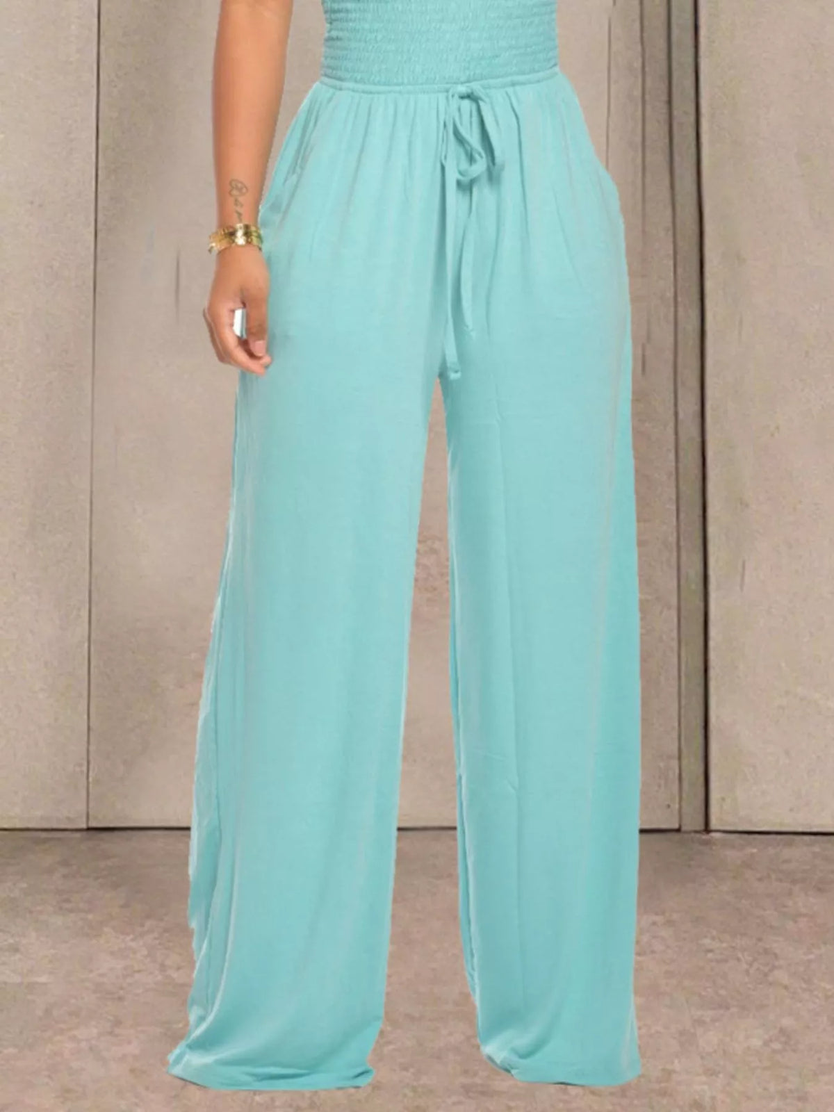 Modern Finesse Quinn Strapless Smocked Wide-Leg Jumpsuit