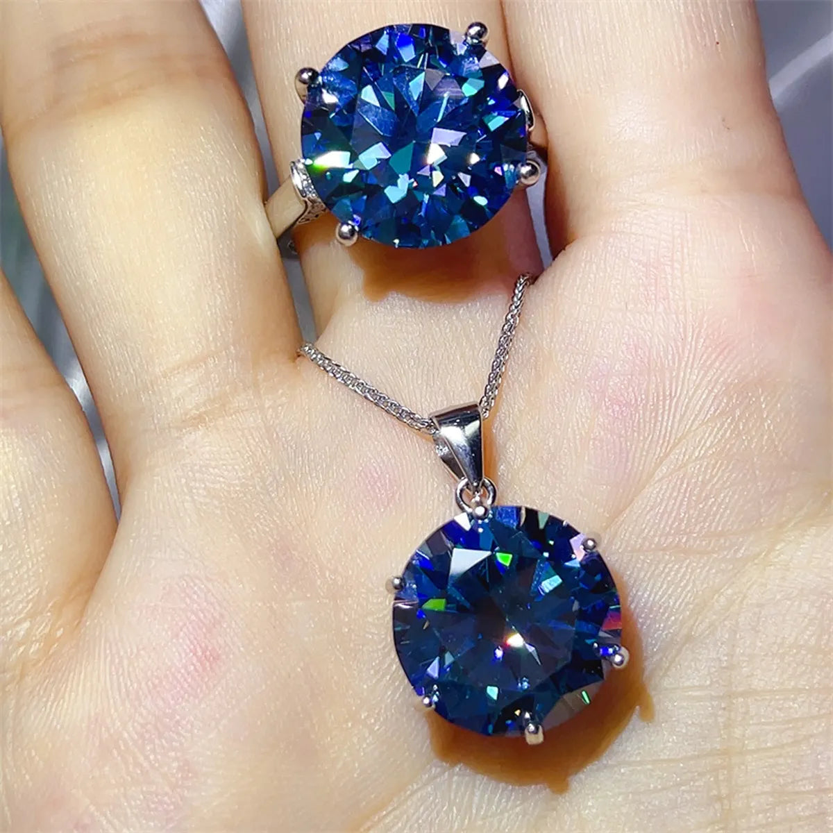 House Of Finesse Royal Duet 10 Carat Moissanite Jewelry Set in royal blue
