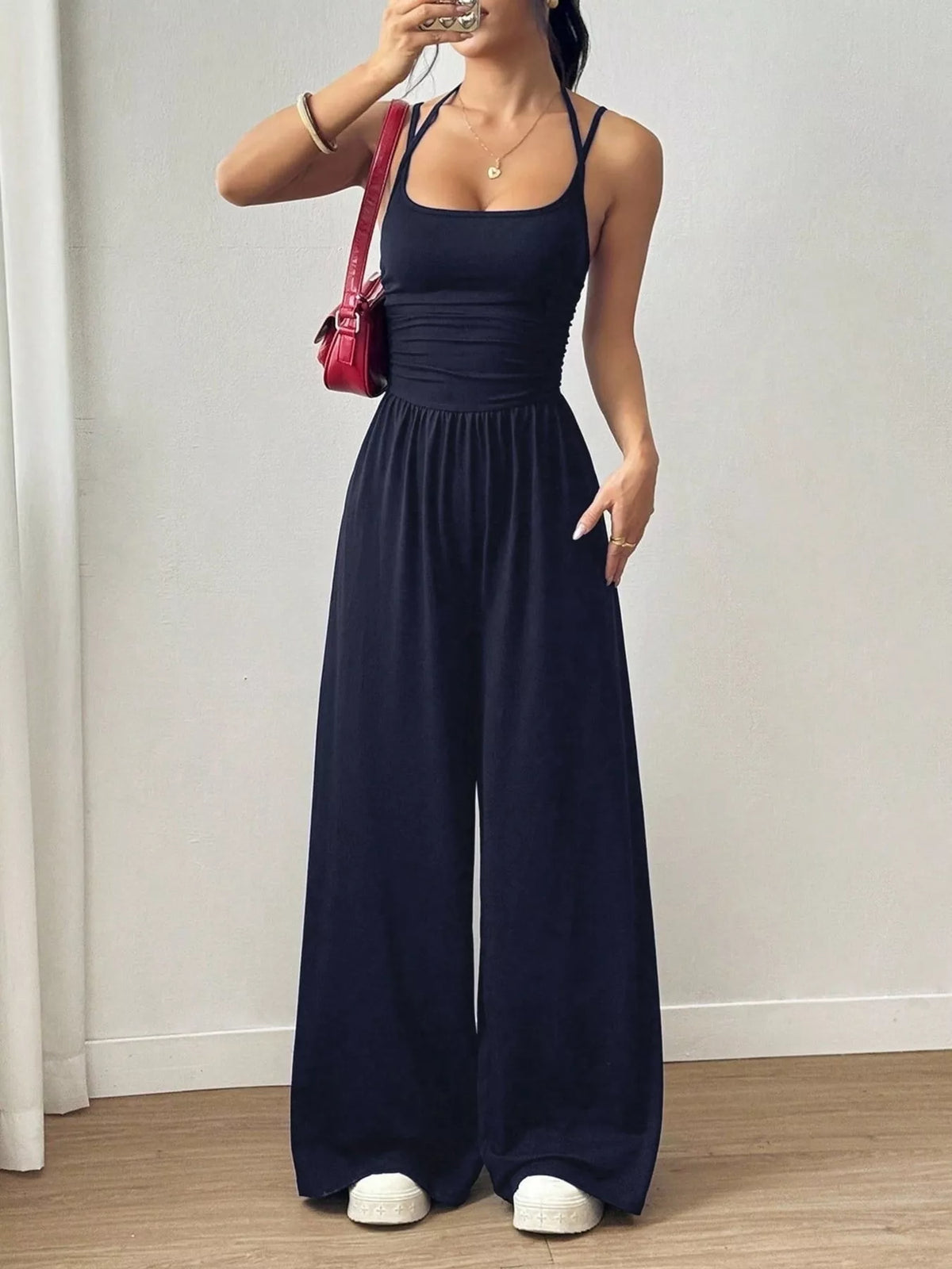 Modern Finesse Brielle Spaghetti Strap Wide-Leg Jumpsuit