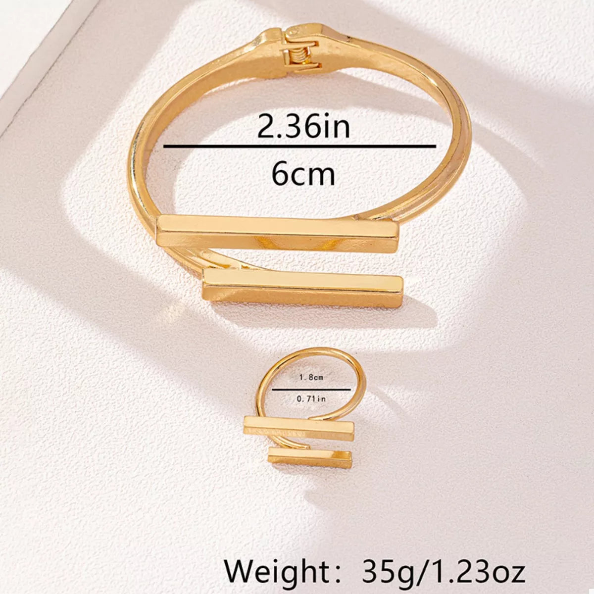 HOF Seren Adjustable 18K Gold-Plated Modern Bar Bracelet and Ring Jewelry Set