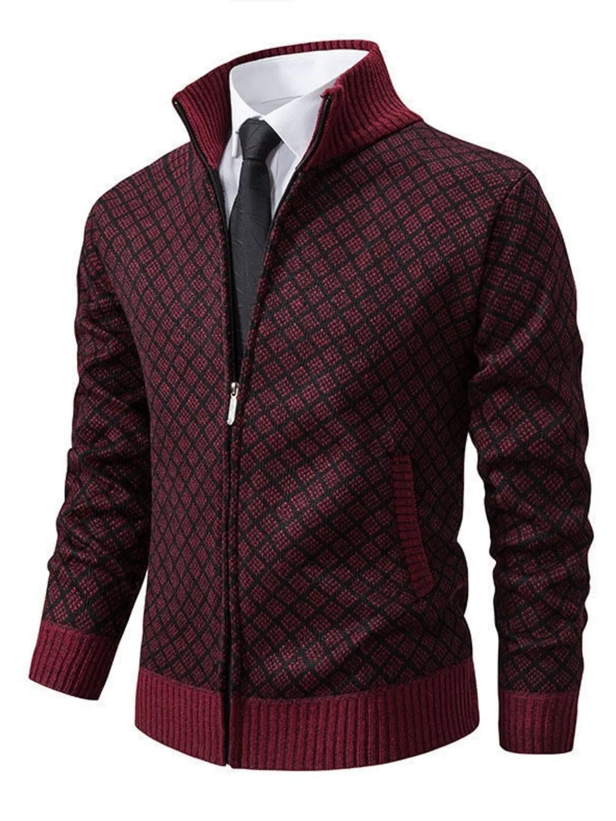 Modern Finesse Geo Line Full-Zip Cardigan - Men's Plus Size