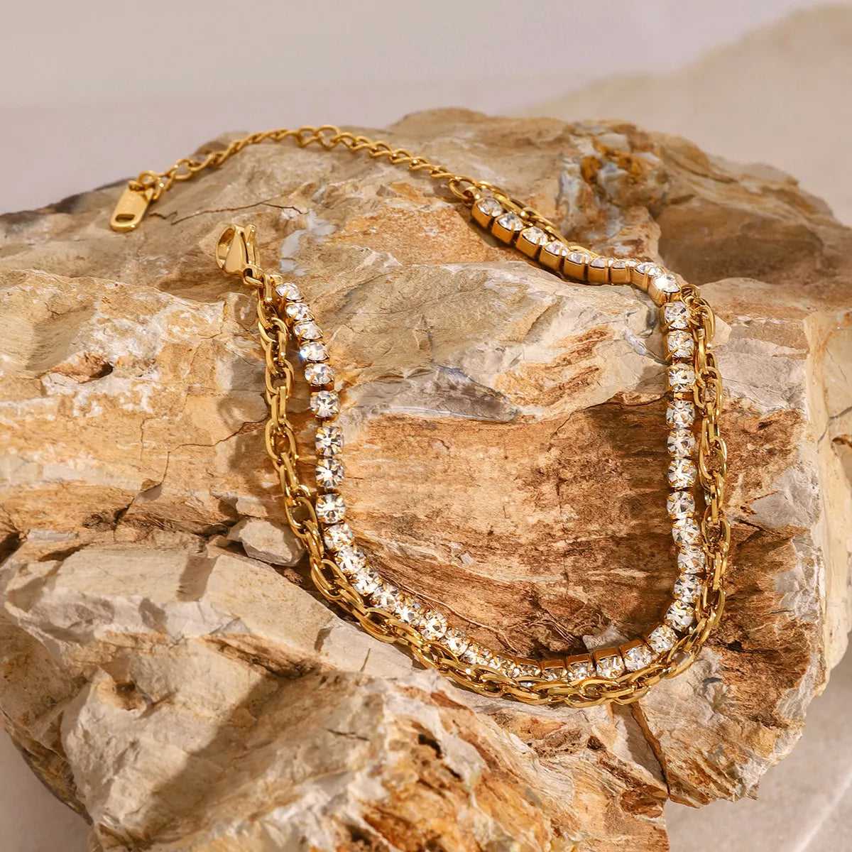 HOF Vale 18K Gold-Plated Rhinestone Double Layered Bracelet