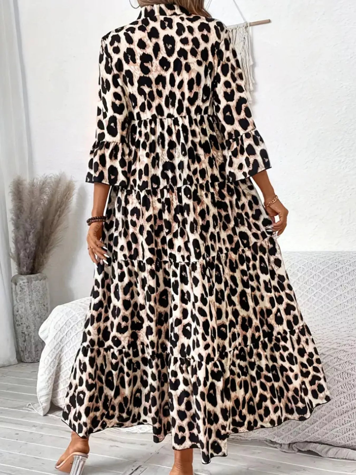 Modern Finesse Sienna Leopard 3/4 Sleeve Midi Dress