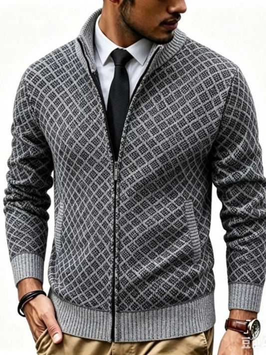 Modern Finesse Geo Line Full-Zip Cardigan - Men's Plus Size