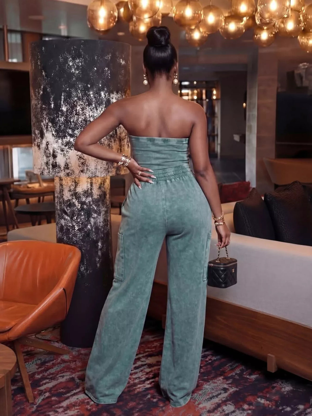 Modern Finesse Remy Drawstring Strapless Wide-Leg Jumpsuit