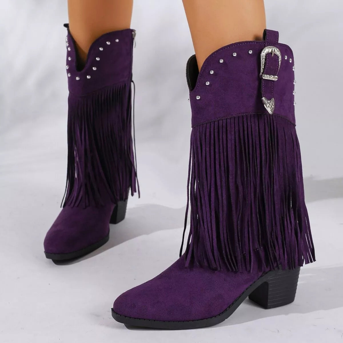 Modern Finesse Festival Fringe Round-Toe Low-Heel Boots - product view 4