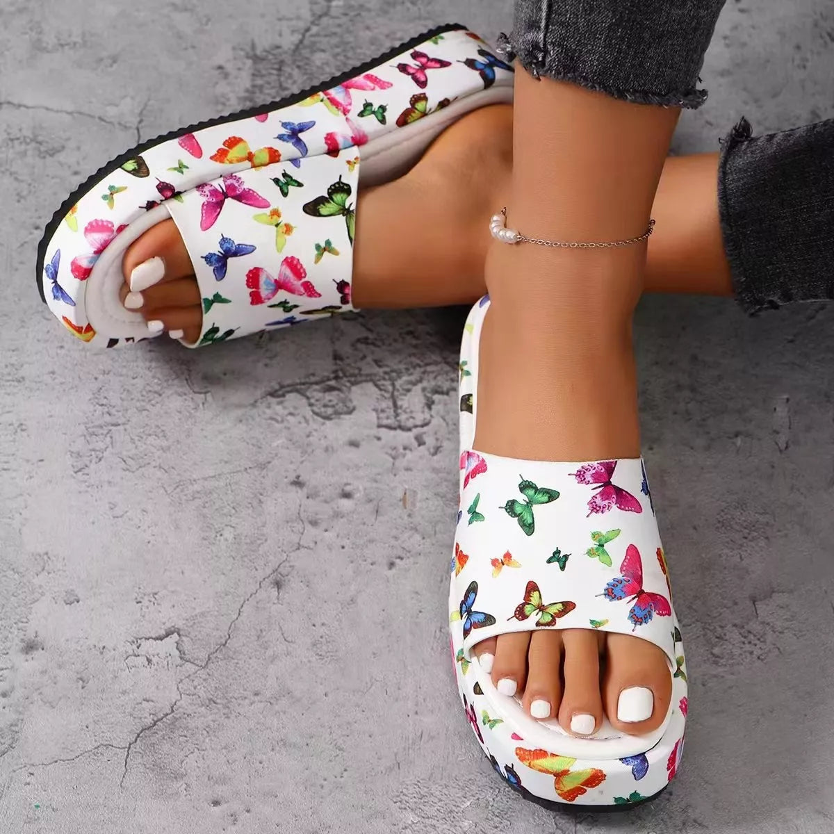 Modern Finesse Solace Butterfly Print Platform Sandals