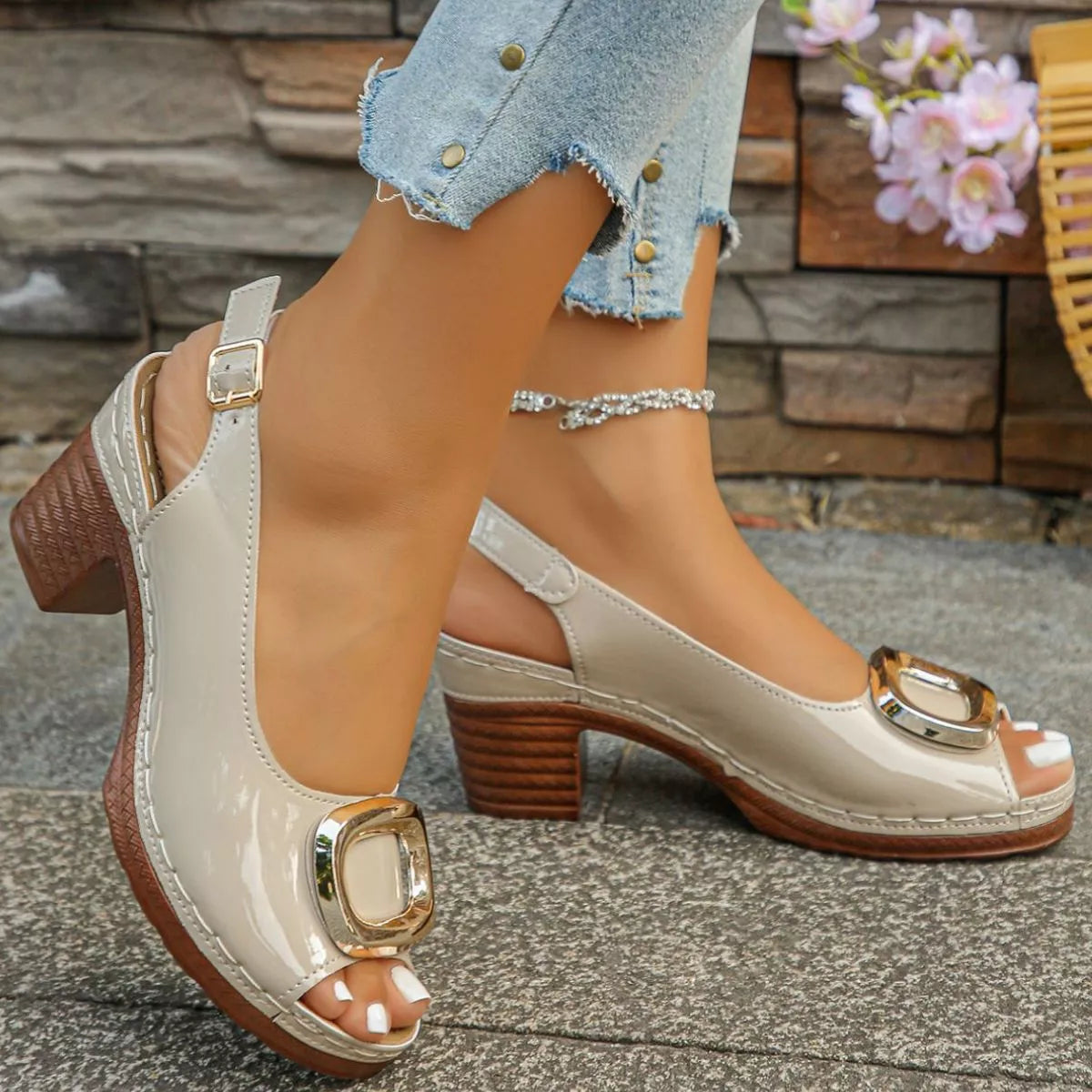 Modern Finesse Estelle Peep-Toe Block-Heel Sandals