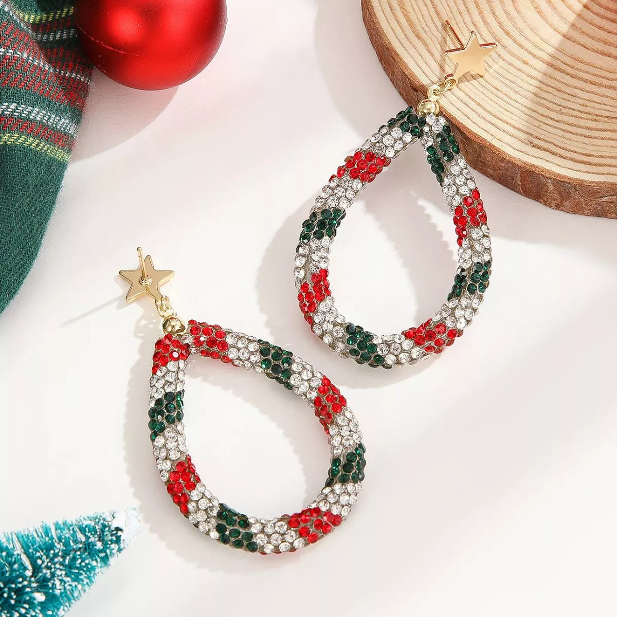 HOF Flora Christmas Rhinestone Teardrop Earrings