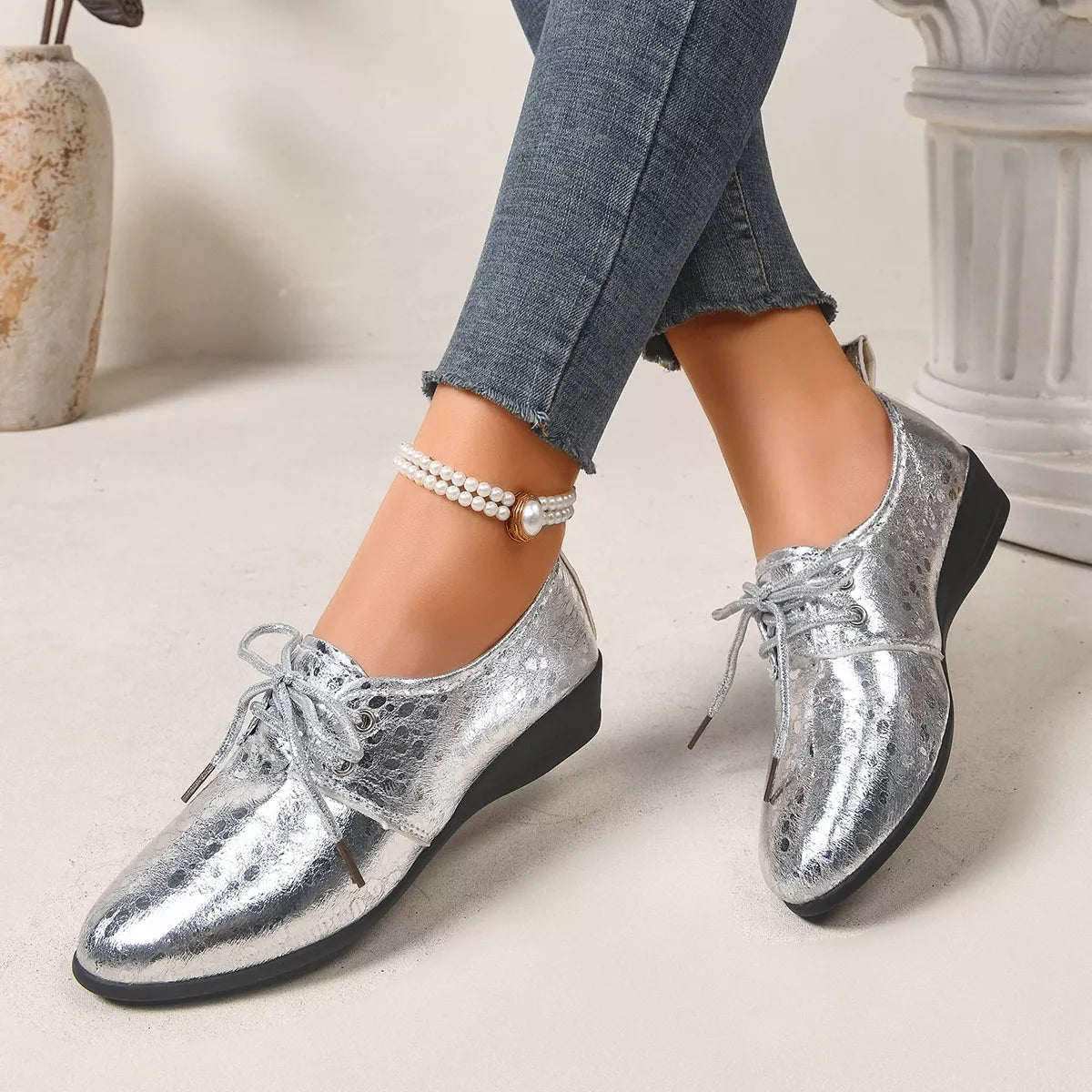 Modern Finesse Lustre Point-Toe Wedge Loafers