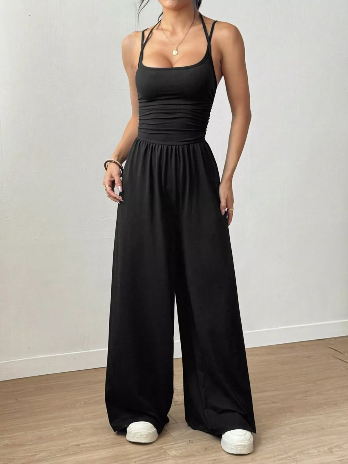 Modern Finesse Brielle Spaghetti Strap Wide-Leg Jumpsuit