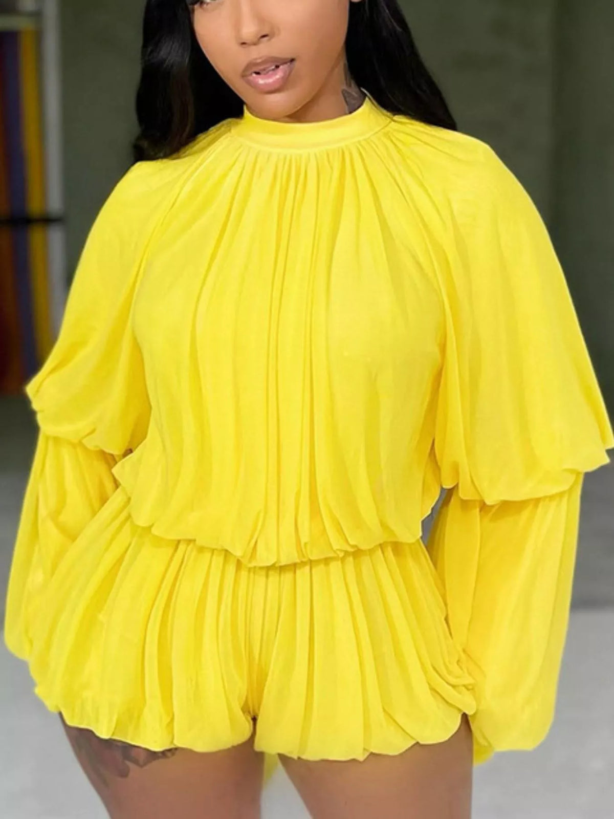 Modern Finesse Marlowe Pleated Bell Sleeve Romper