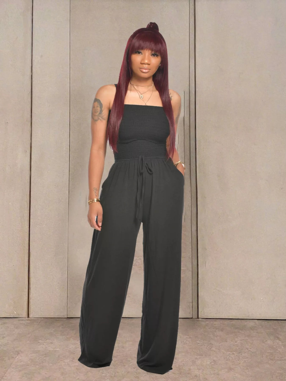Modern Finesse Quinn Strapless Smocked Wide-Leg Jumpsuit