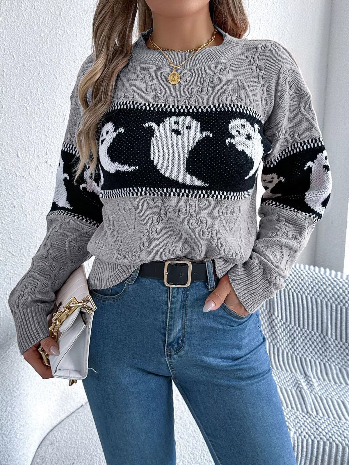 Modern Finesse Ghost Cable-Knit Sweater product image