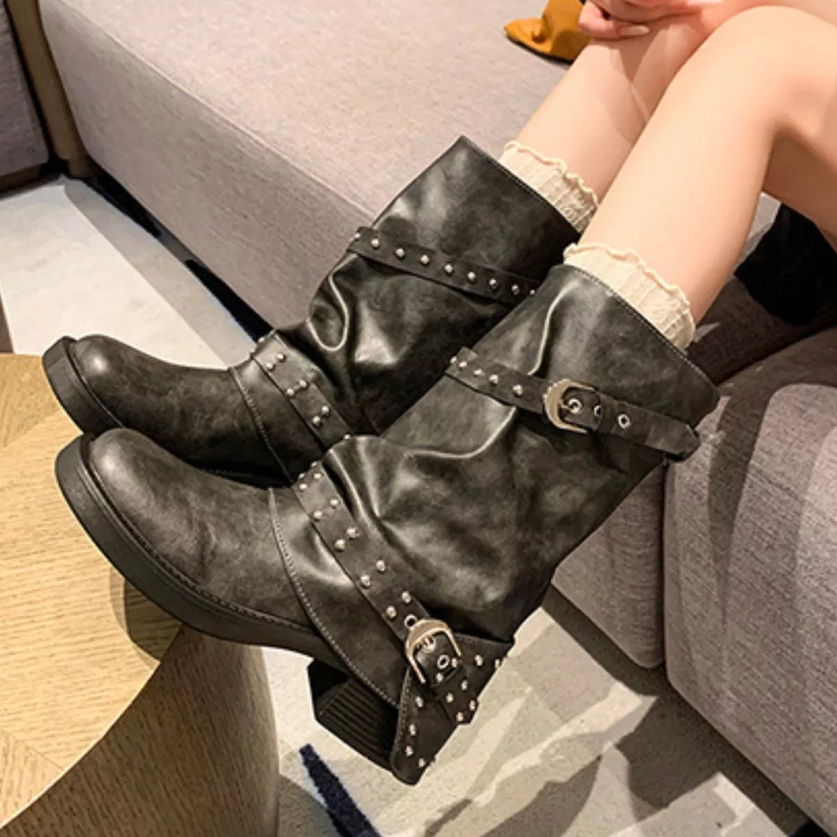 Modern Finesse Slate Round-Toe Low-Heel Boots - product view 5