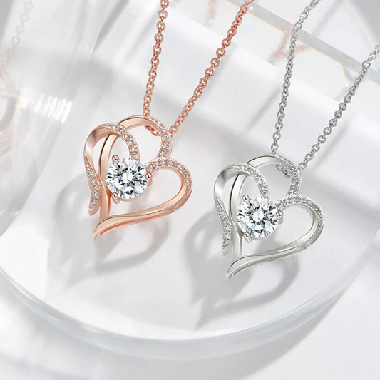 HOF Amara 925 Sterling Silver Zircon Heart Necklace
