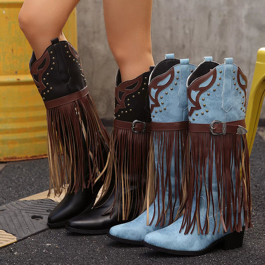 Modern Finesse Fringe Line Low-Heel Boots
