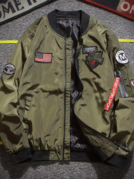 Modern Finesse Nash Men's Military-Inspired Patched Bomber Jacket — Extended Sizes
