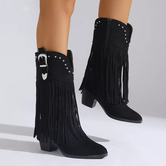 Modern Finesse Festival Fringe Round-Toe Low-Heel Boots - product view 2
