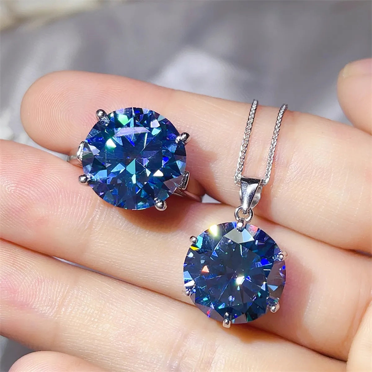 House Of Finesse Royal Duet 10 Carat Moissanite Jewelry Set in royal blue