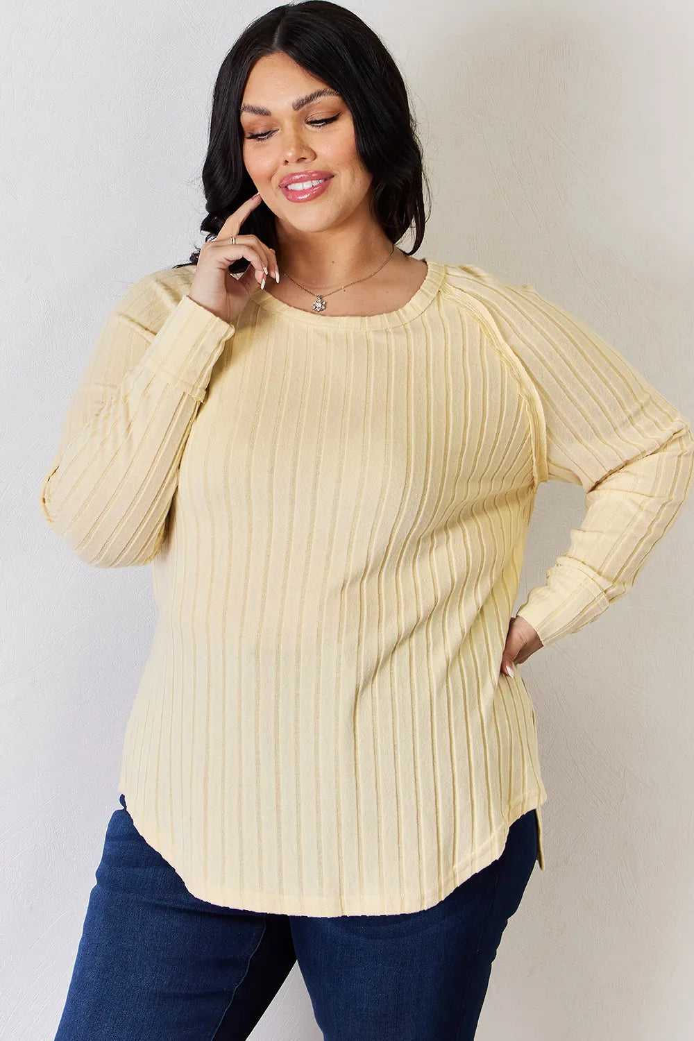 Basic Bae Sienna Ribbed Round Neck Slit T-Shirt