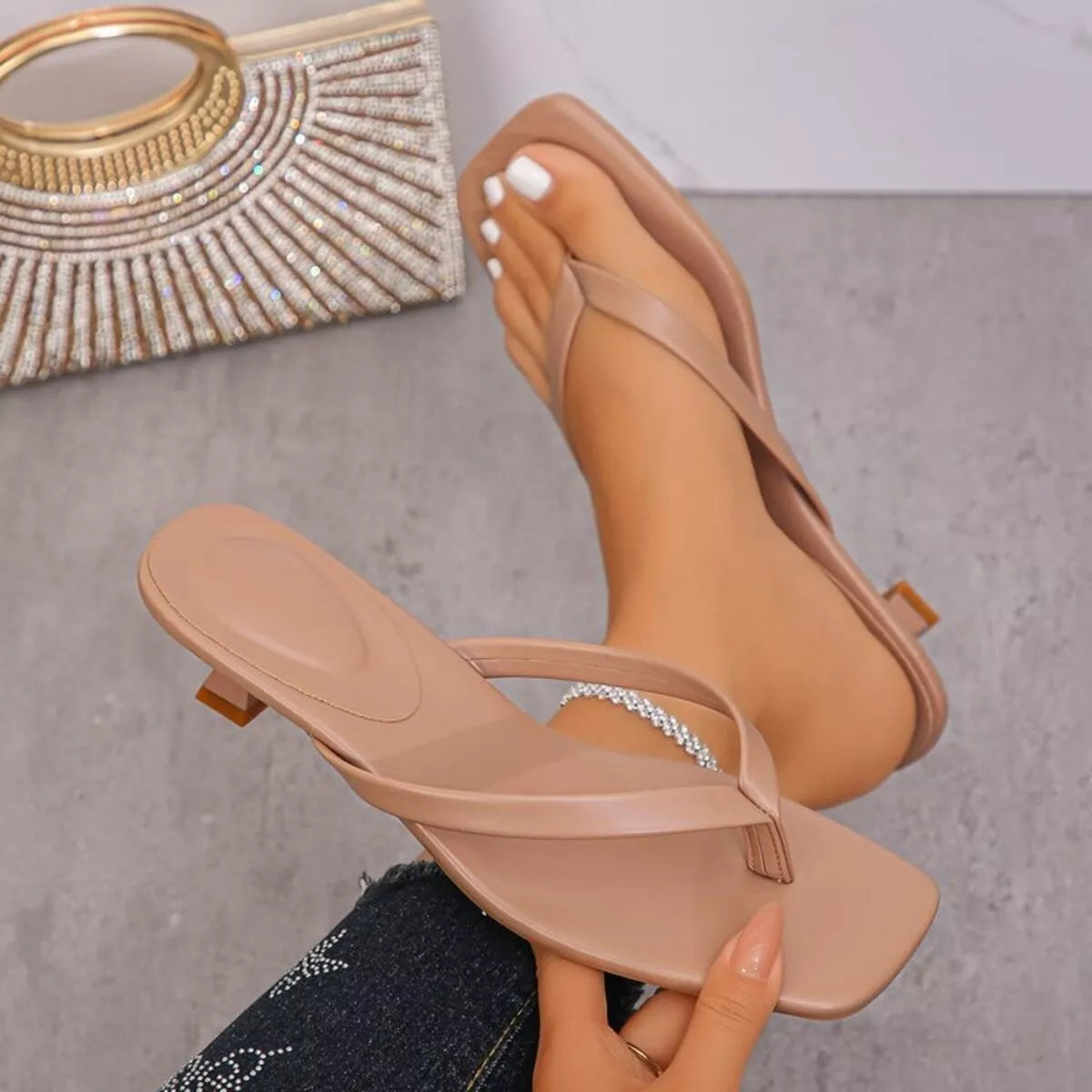 Modern Finesse Iris Toe-Post Kitten-Heel Sandals