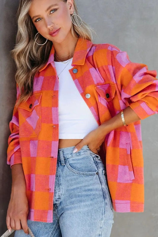 Modern Finesse Solace Plaid Collared Neck Button Up Jacket