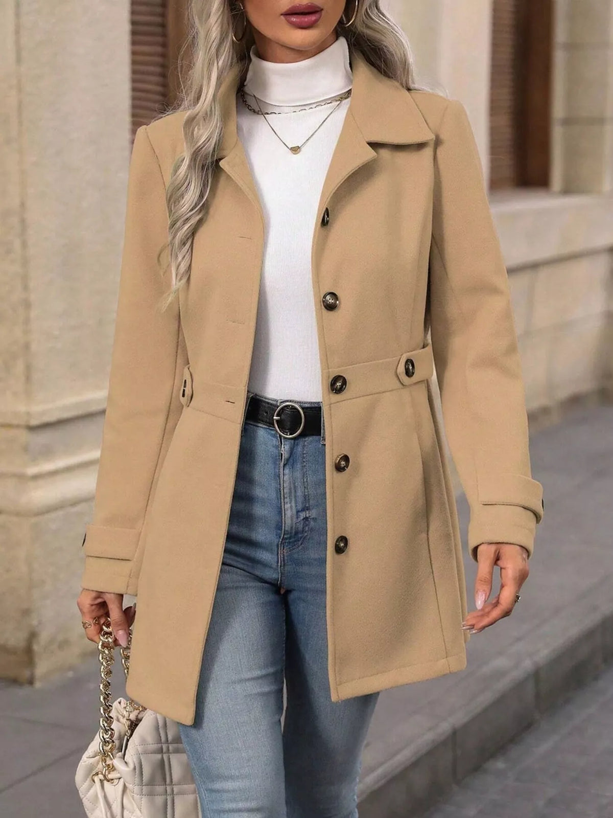 Modern Finesse Amara Single-Breasted Long Sleeve Coat