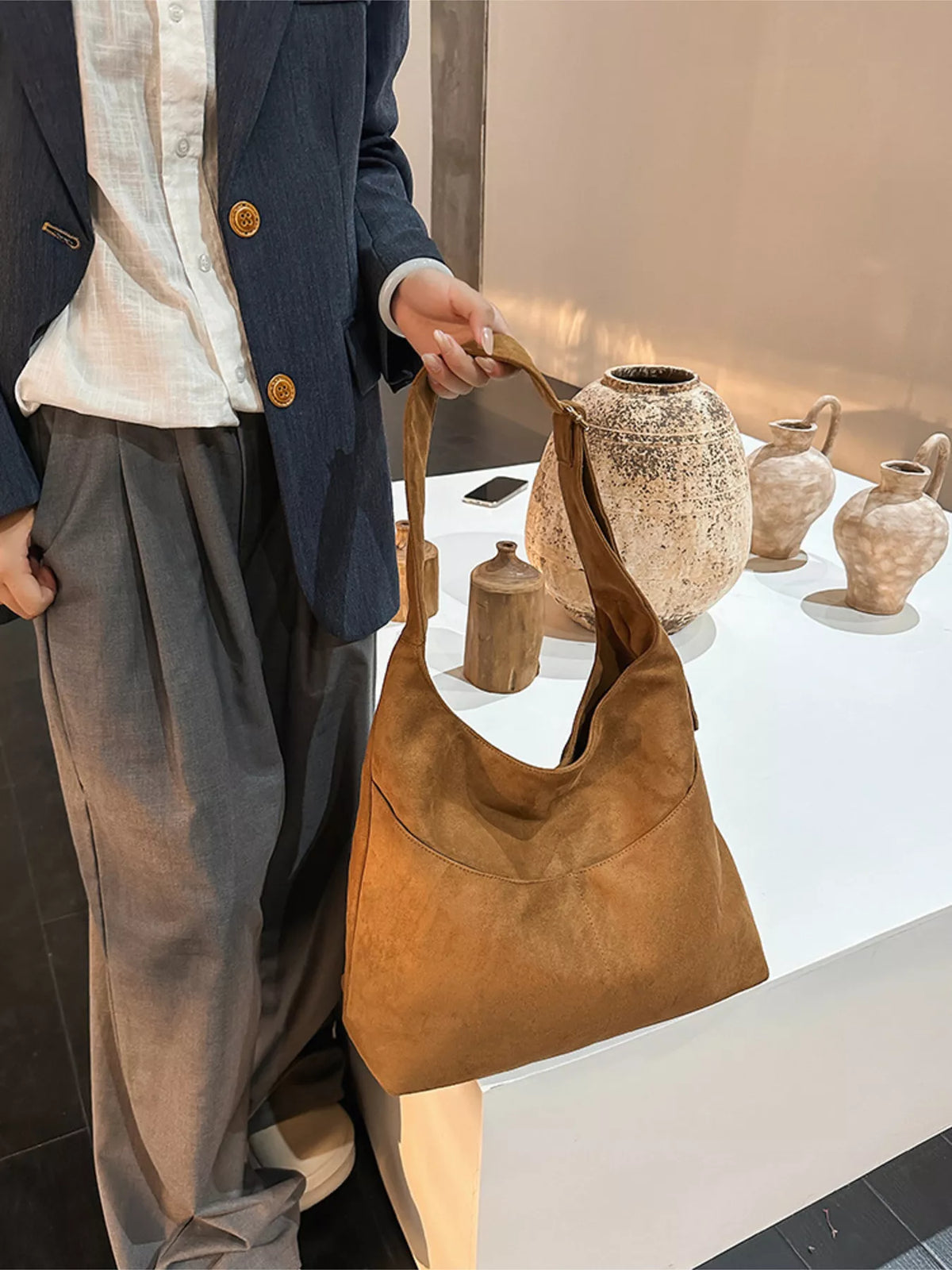 Modern Finesse Earthline Suede Shoulder Bag