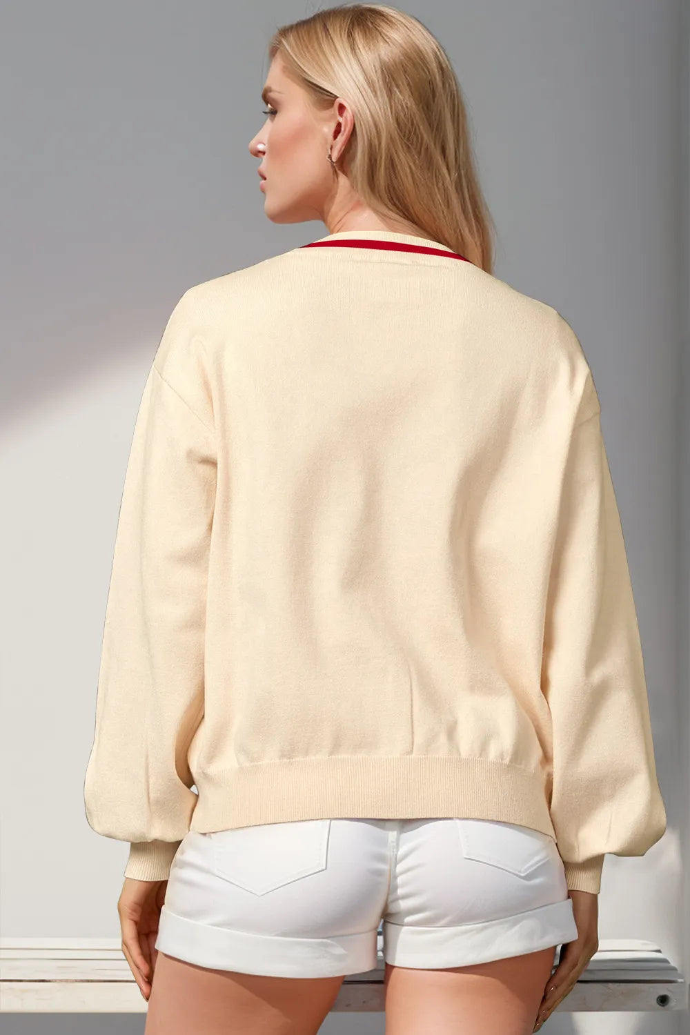 Modern Finesse Nutcracker Sequin Bow Cardigan by Double Take