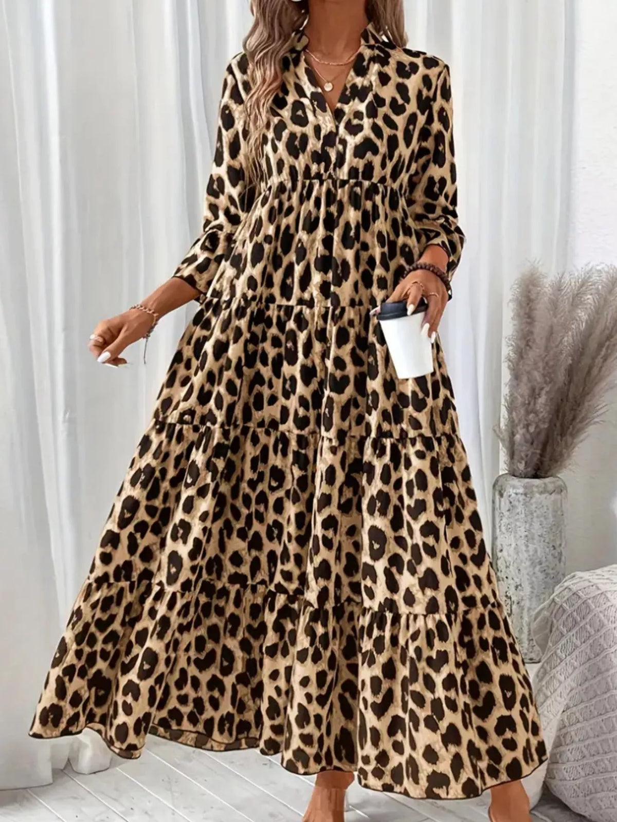 Modern Finesse Sienna Leopard 3/4 Sleeve Midi Dress
