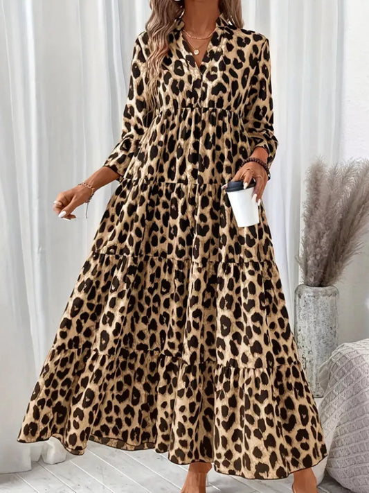 Modern Finesse Sienna Leopard 3/4 Sleeve Midi Dress