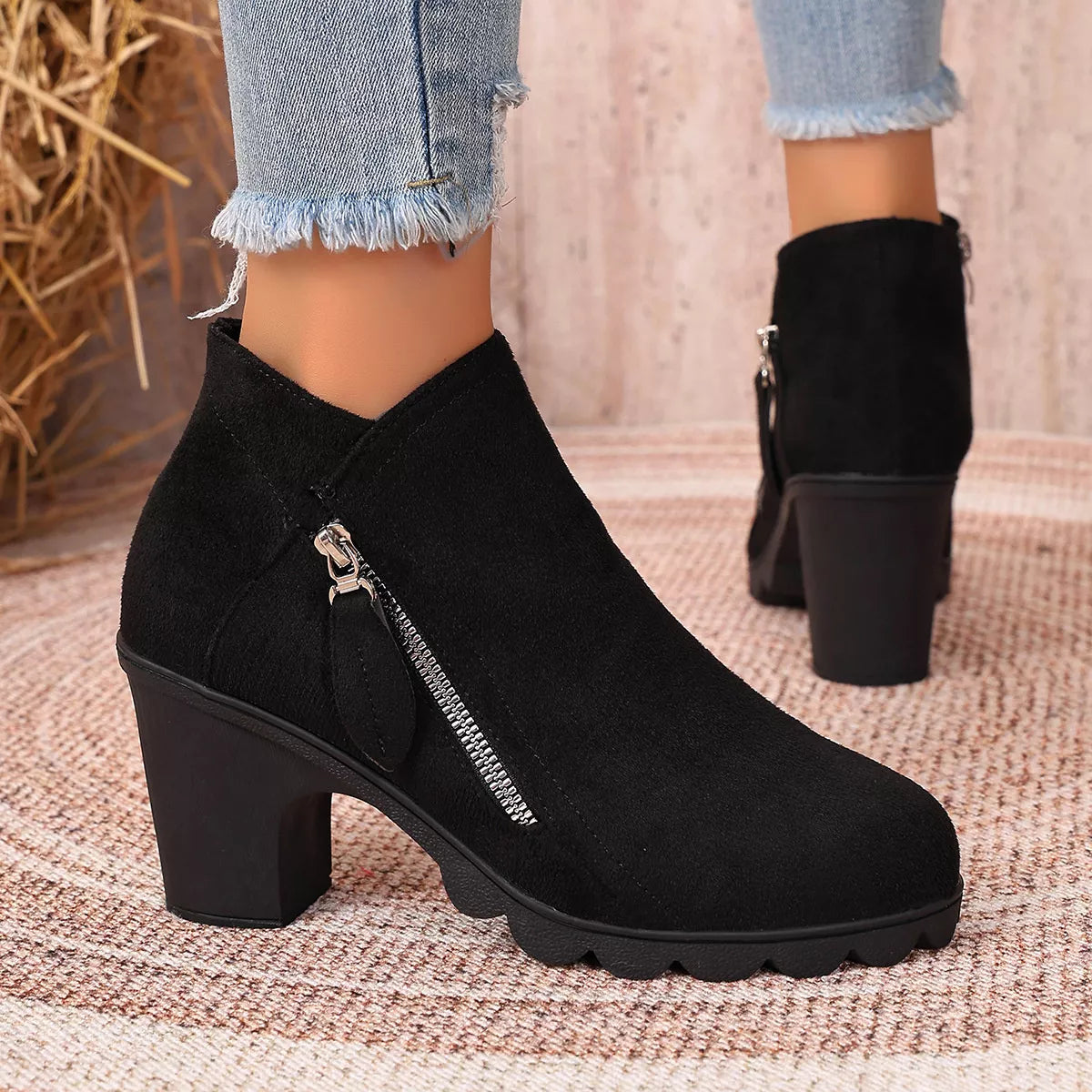 Modern Finesse Hazel Round-Toe Block Heels Boots
