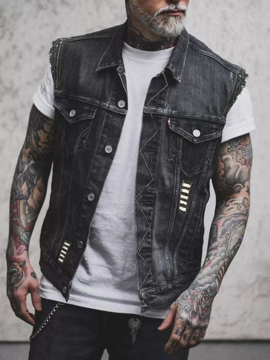 Modern Finesse Atlas Men's Button Up Denim Vest — Extended Sizes