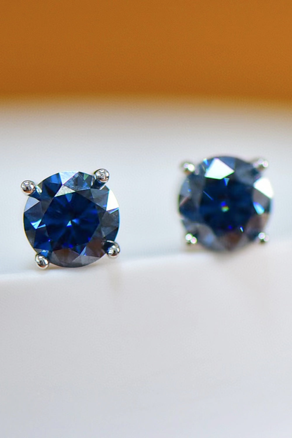 House Of Finesse Azure Four-Prong 2 Carat Moissanite Earrings in blue