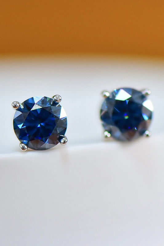 House Of Finesse Azure Four-Prong 2 Carat Moissanite Earrings in blue
