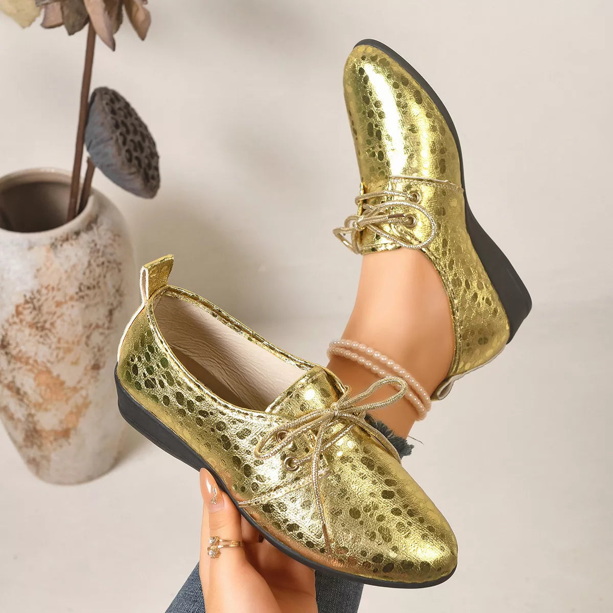 Modern Finesse Lustre Point-Toe Wedge Loafers