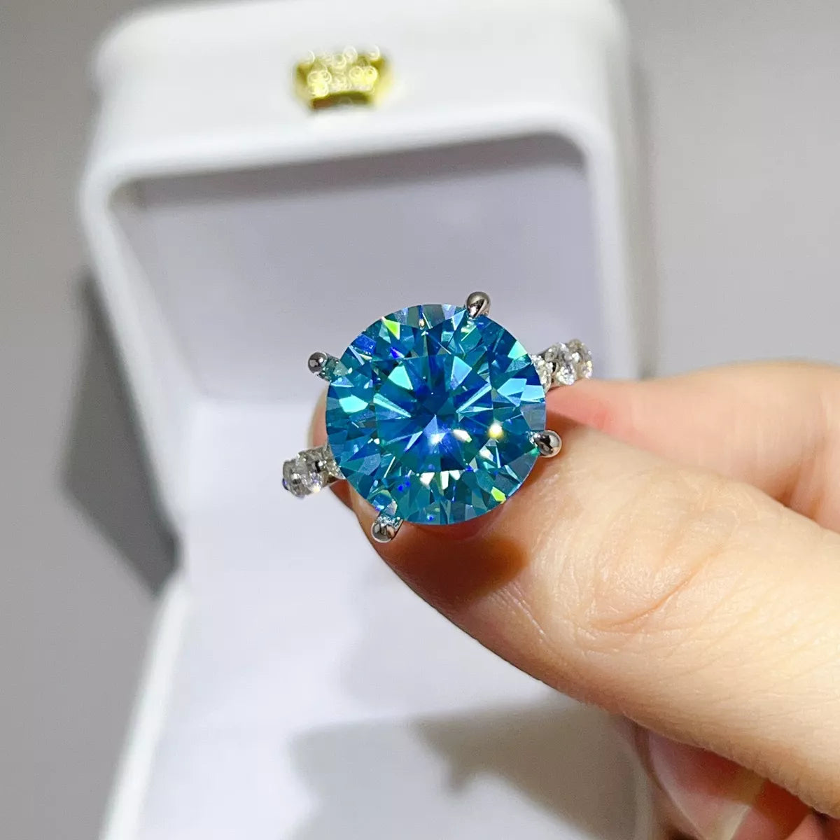 House Of Finesse Azure Crown 10 Carat Moissanite Ring in pastel blue