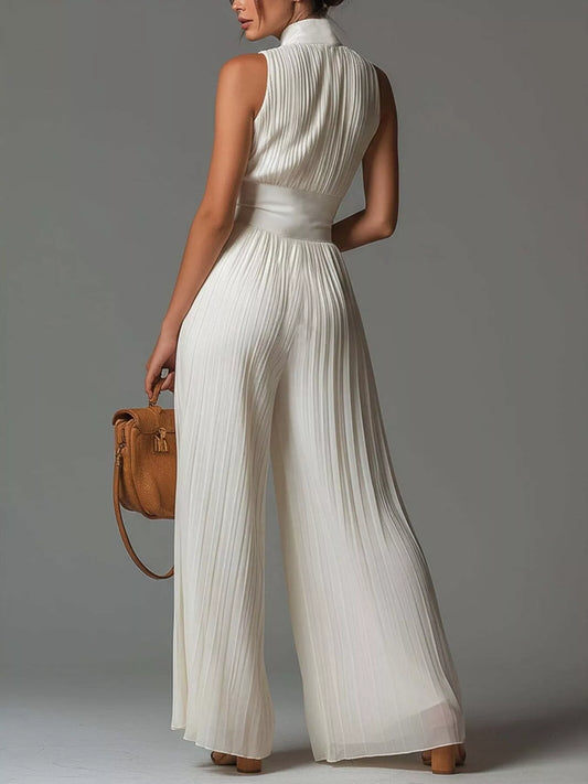 Modern Finesse Reverie Sleeveless Pleated Jumpsuit with Front Zipper