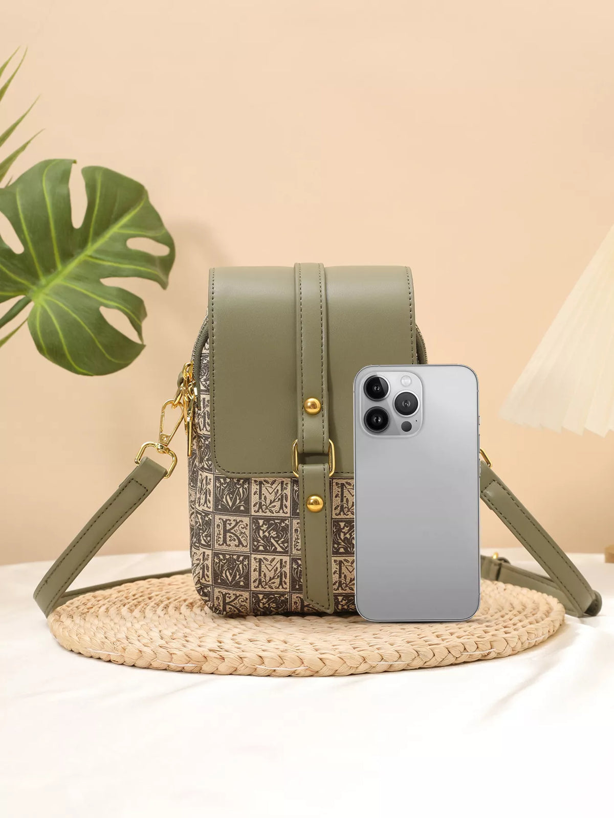 Modern Finesse Matcha Print PU Leather Crossbody Bag
