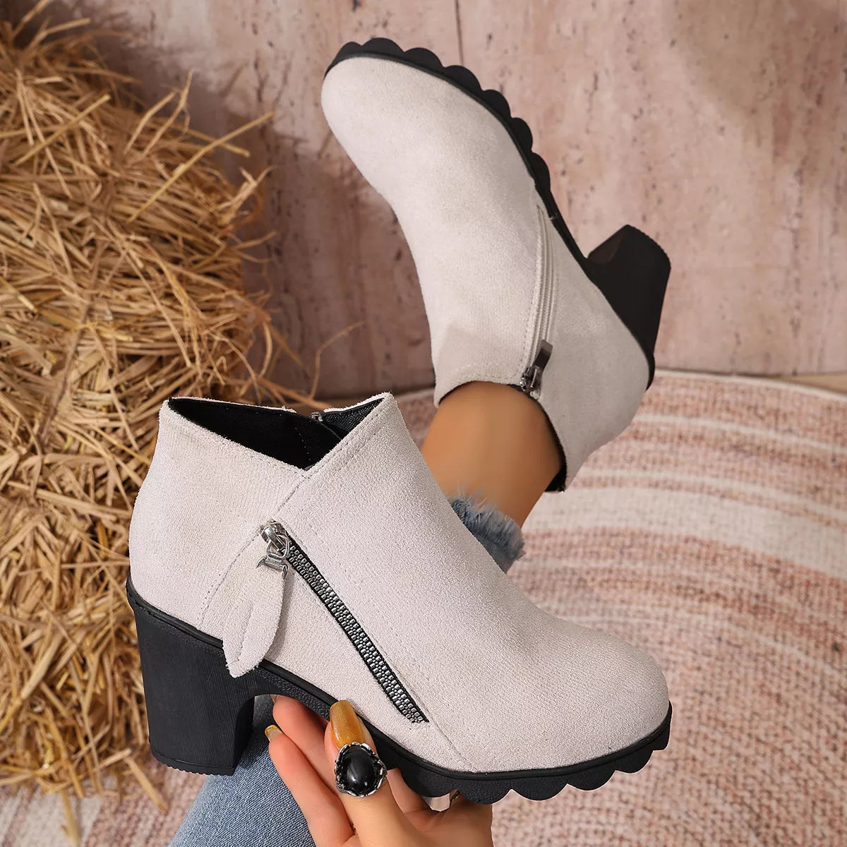 Modern Finesse Hazel Round-Toe Block Heels Boots