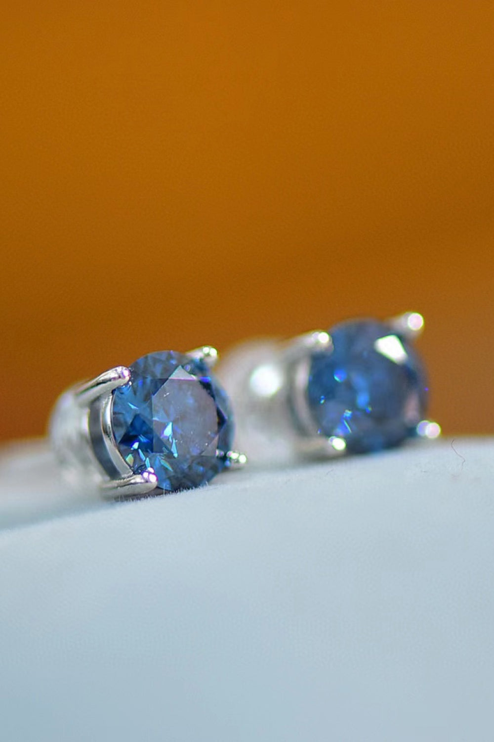 House Of Finesse Azure Four-Prong 2 Carat Moissanite Earrings in blue