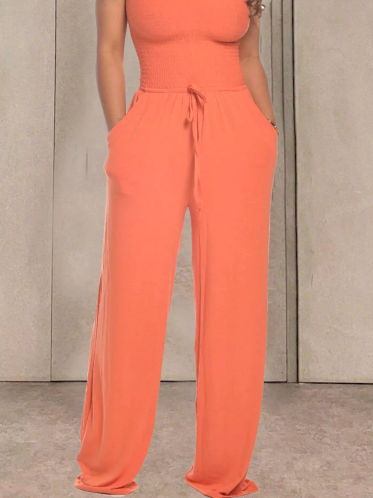 Modern Finesse Quinn Strapless Smocked Wide-Leg Jumpsuit