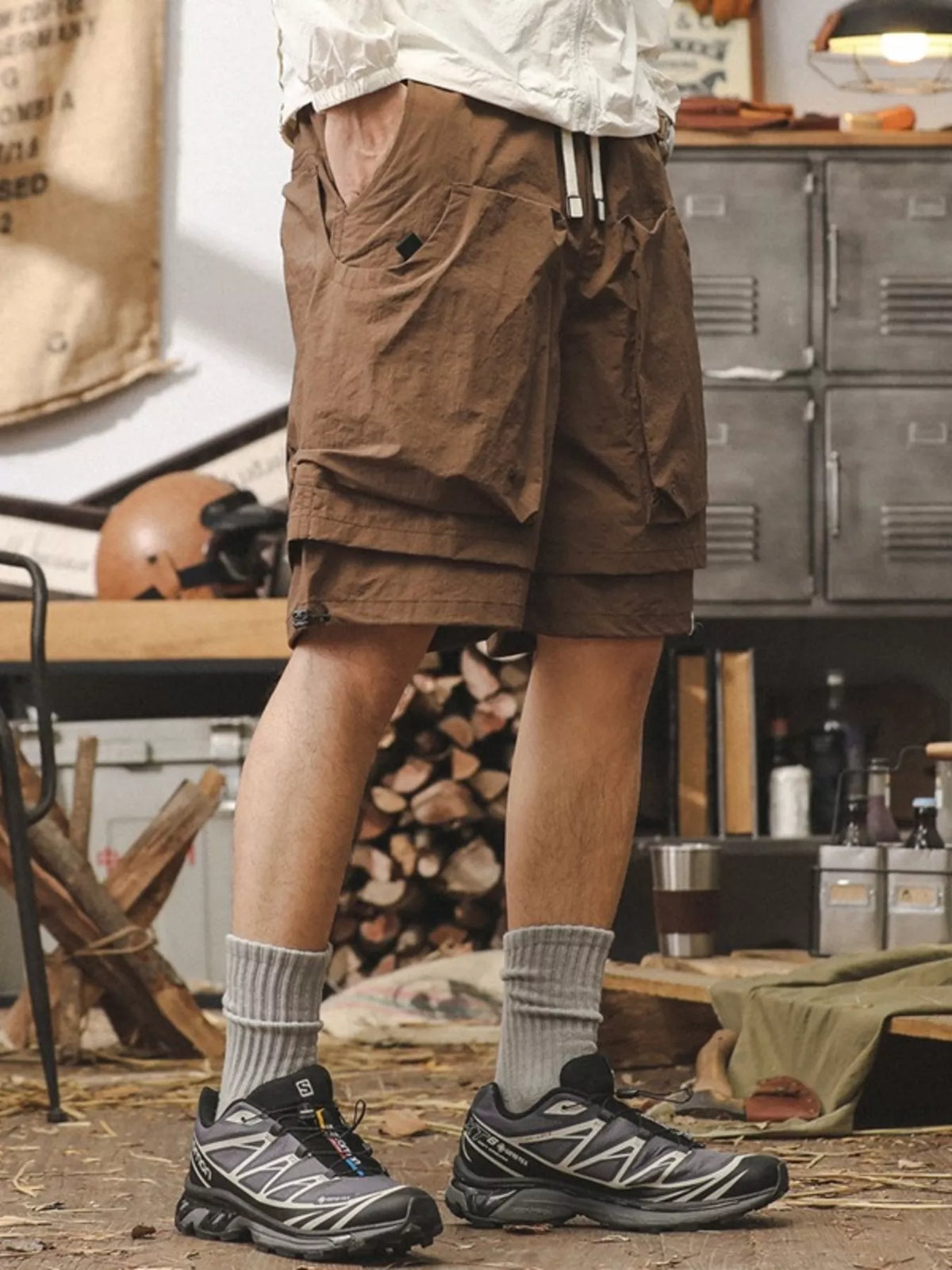 Modern Finesse Camden Men's Multiple Pocket Layered Cargo Shorts with Drawstring Hem — Extended Sizes