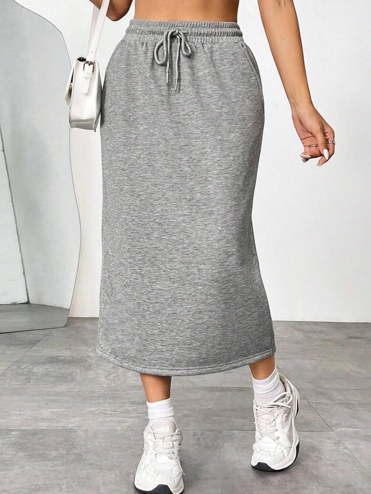Modern Finesse Arden Slit Drawstring Midi Skirt