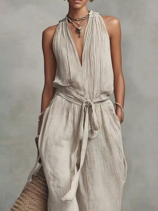 Modern Finesse Isla Sleeveless Wide-Leg Jumpsuit with Tie-Waist
